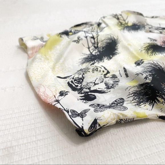 SANDRA ANGELOZZI 100% SILK TIGER TREE PRINT KEYHOLE COLD SHOULDER BELTED DRESS - Picture 9 of 12